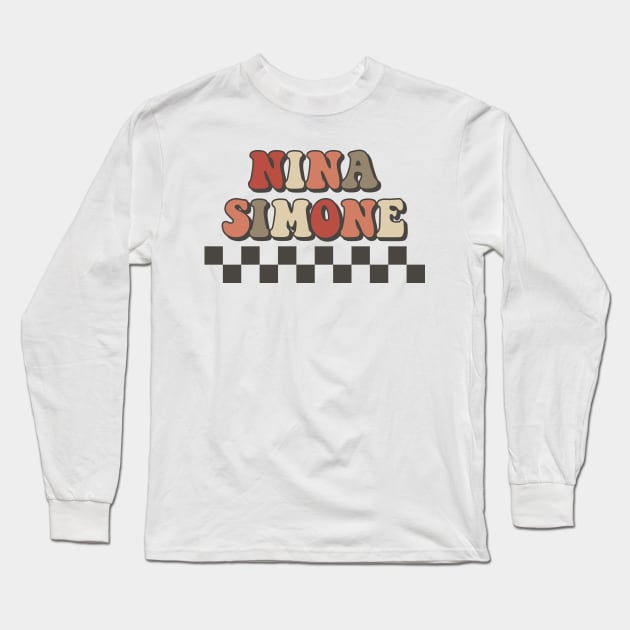 Nina Simone Checkered Retro Groovy Style Long Sleeve T-Shirt by Lucas Bearmonster